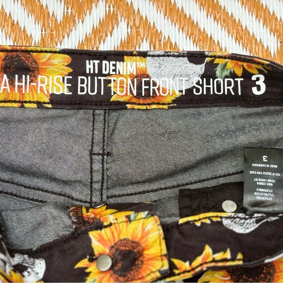 HT Denim Sunflower and Skull High Rise Button Fly Shorts - Picture 3 of 3